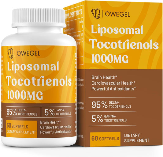 Liposomal Tocotrienols 1000mg - High Bioavailability Vitamin E Tocotrienols Supplements,95% Delta & 5% Gamma Tocotrienol Capsules Support Cardiovascular,Skin,Bone,Antioxidant,60 Softgels