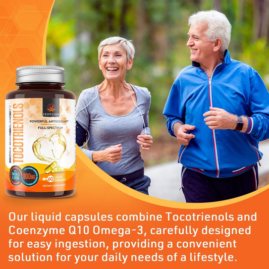 Tocotrienols CoQ10 800mg Supplement | Rich in Vitamin E Tocotrienols, CoQ10O, mega 3, 6, 9 | Cardiovascular, Antioxidant, Cellular Energy Production - 60 Liquid Capsules